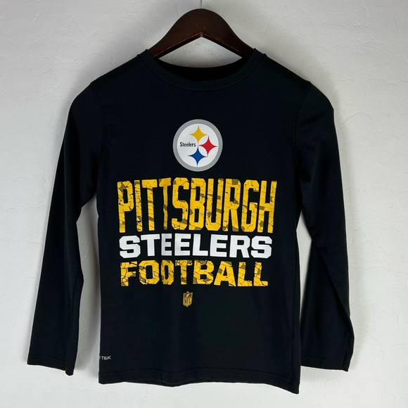Pittsburgh Steelers Long Sleeve Shirt Boys Black & Yellow Size 8 Small - Picture 1 of 5